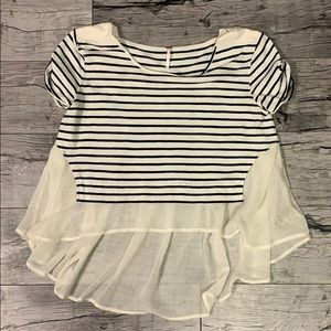 Free People Sheer Back Top Cream with Navy Stripes